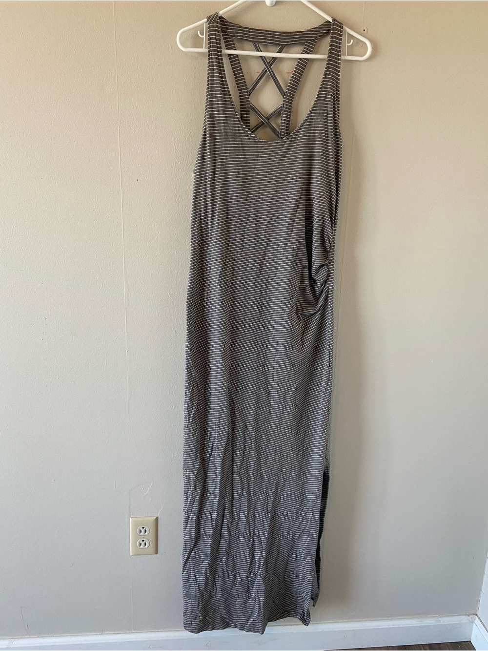 Toad & co striped maxi dress racer back shelf bra eco organic cotton casual Lrg